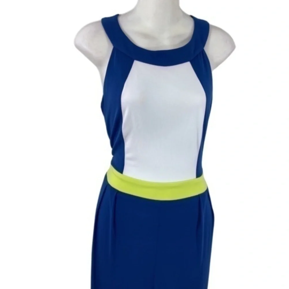 Vince Camuto blue white neon green color block jersey jumpsuit MM2